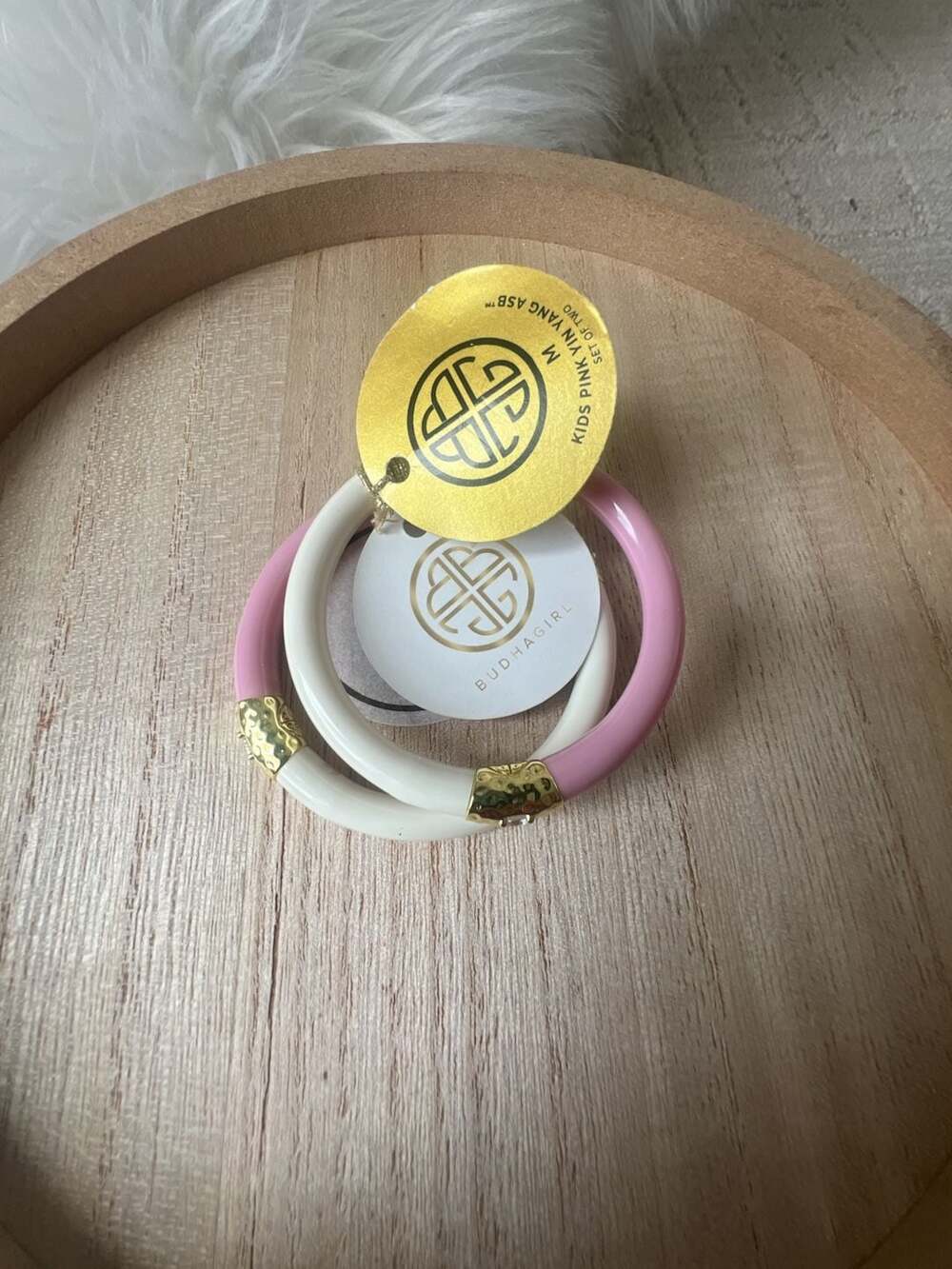 BuDhaGirl Kids Pink Yin Yang All Weather Bangles Set of Two Size M
